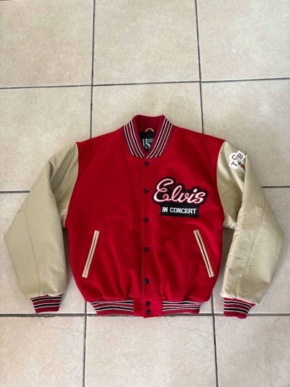 VINTAGE 1992 Elvis Presely In Concert TCB Wool Leather Varsity Jacket Sz Small